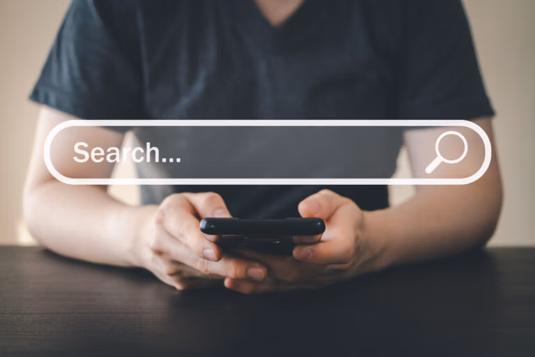Man using mobile phone for searching and browsing internet infor