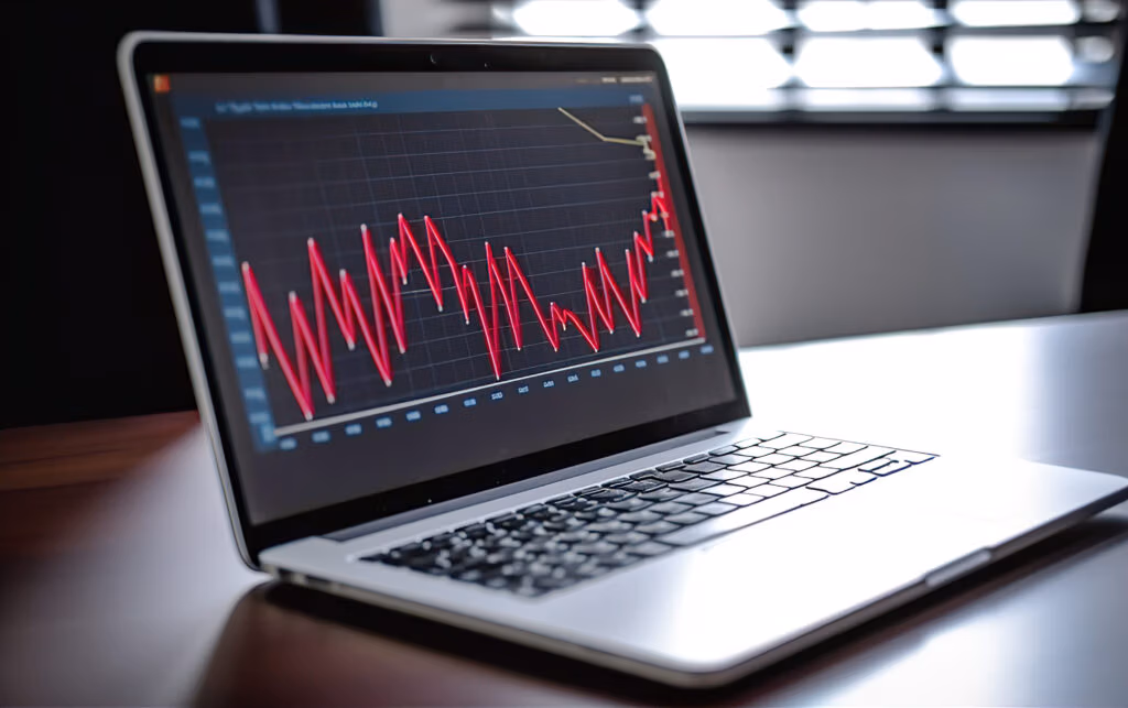 Abstract creative financial graph on modern laptop screen, forex and investment concept. Generative AI