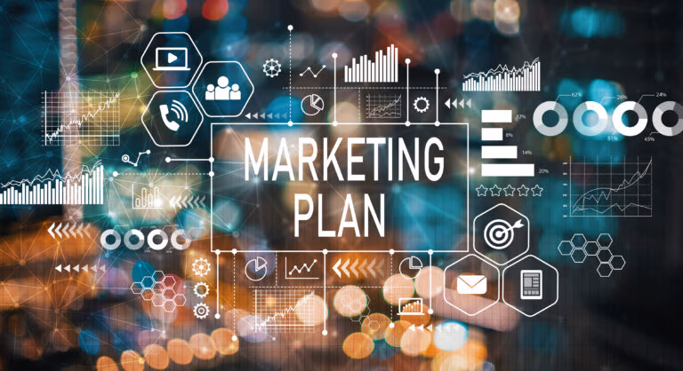Marketing plan with blurred city lights
