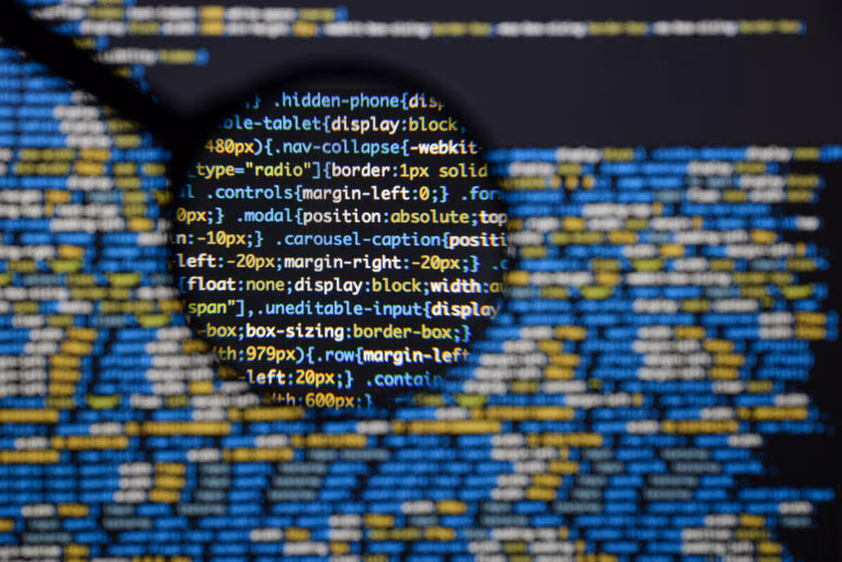 Real css code developing screen. Programing workflow abstract al