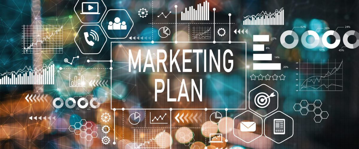 Marketing plan with blurred city abstract lights background